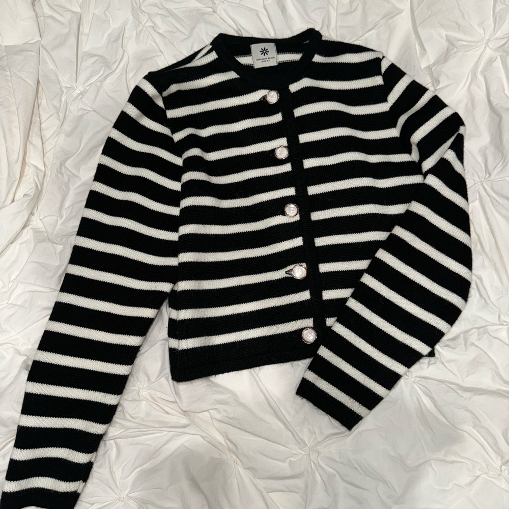 Bold Black and White Striped Cardigan